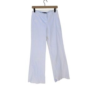 Theory Wide Straight Leg White Cotton Elastane Pants, Size 4